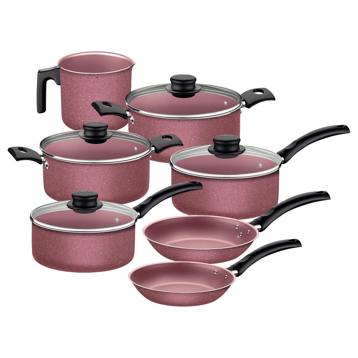 Jogo de panelas Tramontina Turim em alumínio rosa com 7 peças